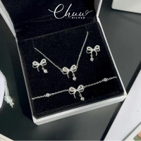 Set trang sức bạc nữ CHUU SILVER nơ kép đá rơi bạc thật