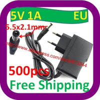 500 pcs Free Shipping AC 100-240V Converter Adapter 5V 1A switch Power Supply Adapter EU Plug DC 5.5mm x 2.1mm