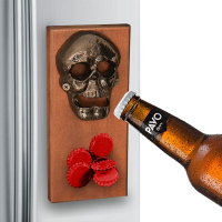 骷髏頭墻壁掛式木座啤酒開瓶器復古啟瓶器酒吧起子骷顱磁鐵冰箱貼