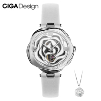 CIGA Design Denmark Rose Mechanical Watch for Women Automatic Movement / Japan Quartz Wristwatch Stainless Steel Wrist Timepiece