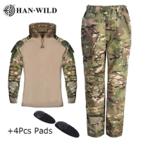 110-160cm Army Military Uniform Safari Airsoft Camo Combat Shirts Pants Tactical Kids Military Clothing Windproof Camping Hiking