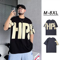 Áo Thun In Chữ Tay Ngắn Dáng Rộng Ngoại Cỡ Béo M-8XL Áo Nam Tay Lửng Cổ Tròn Thường Ngày