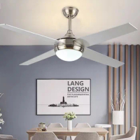 LED42-inch Nordic retro ceiling fan light bedroom home 1-6 gear fan with light integrated AC110V 220V mute with remote control
