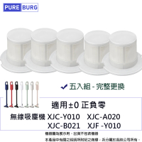 【PUREBURG】5入組-適用正負零+-0 XJC-Y010 XJC-A020 XJC-B021 XJF-Y010 無線吸塵器 副廠濾網5入組