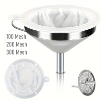 3pcs/set, Stainless Steel Kitchen Funnel Set With Filter Strainer And Mesh, Wide Mouth Funnel Filter