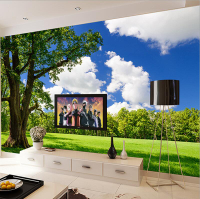 3d田園風景綠色樹林壁紙客廳沙發電視背景墻大自然壁畫裝飾影視墻
