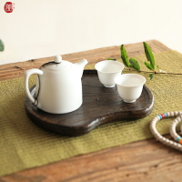 日式燒桐木實木托盤茶盤茶托半月造型水果盤木碟點心盤堅果蛋糕盤
