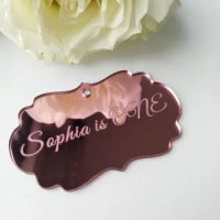 Custom Name Pink Acrylic Mirror Chocolate Tag Personalized Laser Cut Name Mirror Sticker DIY Party Favor Decor