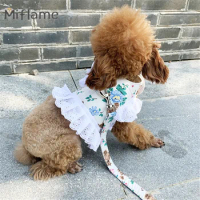 Miflame Cute Pet Chest Strap Teddy Bichon Pomeranian Little Bear Fragmented Flower Chest Back Traction Set Small Dog Towing Rope