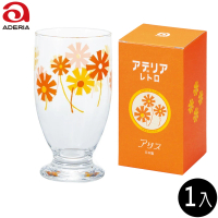 【ADERIA】日式玻璃杯 335ml 1入 橘菊款 昭和復古系列(玻璃杯 水杯 飲料杯)
