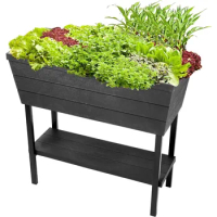 Keter Urban Bloomer 12.7 Gallon Raised Garden Bed with Self Watering Planter Box and Drainage Plug, Dark Grey