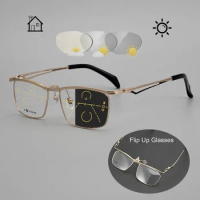 Retro Titanium Flip Up Photochromic Multifocal Progressive Reading Glasses Men Business Hyperopia EyeGlasses Designer Customized