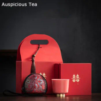 Boutique Rouge Glazed Ceramic Tea Cup Chinese Celebration Wedding Personal Cup Handmade Household Kung Fu Tea Set Gift Packaging