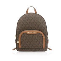 【Michael Kors】JAYCEE 經典滿版緹花LOGO皮革後背包 斜背包(迷你款/ 棕色)