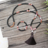 8mm Natural Stone Beads,Rhodrochrosite,Black Onyx,Coffee,JapaMala Sets,Spiritual Jewelry,Meditation,Inspirational,108 Mala Beads