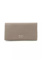 Prada 二奢 Pre-loved Prada CERVO Bi-fold Long Wallet leather Gray beige