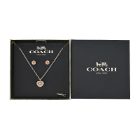 【COACH】愛心玻璃水鑽項鍊+針式耳環(禮盒組)