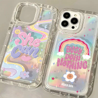 pelangi yang lucu Casing ponsel laser tahan guncangan kantung udara transparan cocok untuk OPPO A16k