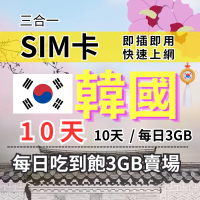 【CPMAX】韓國旅遊上網 10天每日3GB 高速流量 SKT/KT電信(韓國上網 SIM25)