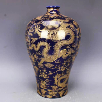 Blue Gold Vase Rustic Cloud Dragon Narrow Neck Vase Chinese Style Vase Ornaments Jingdezhen Vases Traditional