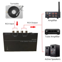 New Mini Headphone Amplifier Ultra-Compact Phono Preamp Preamplifier PP400 Audio Amplifier Amp 2xRCA Input 2xRCA 1/4" TRS Output