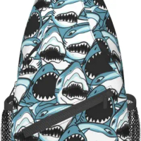 Sharks Sling Backpack Crossbody Sling Bag Travel Chest Daypack Hiking Shoulder Bag for Adult Women Men Kids Cartoon Bag