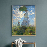 風景掛畫 莫奈名畫撐傘的女人睡蓮花園日出客廳裝飾畫書房餐廳臥室掛畫油畫『XY25034』