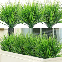 14pcs Green Artificial Wheat Grass Fake Plants Flower Shrubs Bushes For Garden Patio Outside Indoor Wedding Home DecorAation
