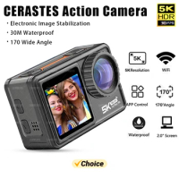 CERASTES Action Camera 5K 4K 60FPS EIS Interchangeable Lens 48MP Zoom Electronic Stabilizer Camera WiFi Action Camera for Vlog