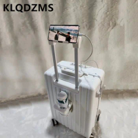 KLQDZMS Aluminum Frame Luggage Front Opening Laptop Trolley Case PC Boarding Box 20"24 Inch Travel Bag USB Charging Suitcase