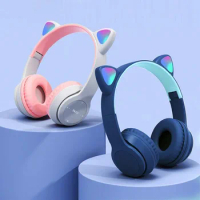 Wireless Headphones Glow Light Bluetooth-Compatible Helmets Stereo Bass Over-Ear Headsets Sports Headphones for Kids and Adult
