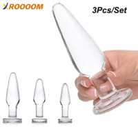 3Pcs/Set Glass Anal Plug Kit, Butt Plugs Trainer Anal Plugs Beginners Starter Set for Women and Men Toys Trainer adult anal sex