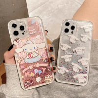 For Iphone12 13Promax Kawaii Cinnamoroll Quicksand Mobile Phone Case Sanrioed Anime All-Inclusive Phone Case Iphone11Promax