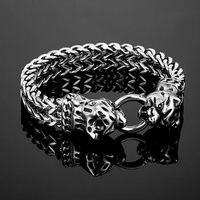 Viking punk leopard Head Bracelet Men's Cuff Bangle Pulsera Stainless steel Animal Bangle For Male Hip Hop Vintage hand Jewelry