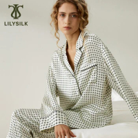 LILYSILK Silk Women Pajama Set 19 Momme Lapel collar Pearl Button-Up Elastic Waistband Sleepwear for Sleeping Free Shipping