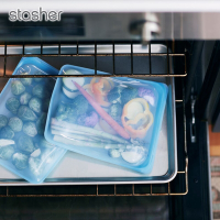 美國Stasher 彩虹系列白金矽膠密封袋-大長形藍(食物袋/保鮮袋/收納袋)