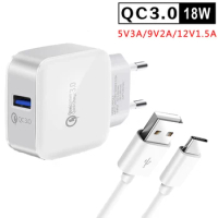 18W Travel Wall Charger Quick Charge 3.0 Type-C USB Cable For Huawei P40 P30 Lite Mate 20 10 Pro Honor 30 20 10 Mobile Phones