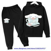 Cute Sanrio Autumn Kids Sports Suit Kawaii Cinnamoroll Sweater Anime Kuromi My Melody Children Hoodie Sweatpants Set Girl Gift