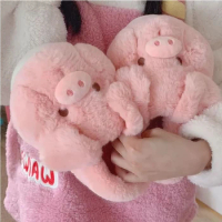 Piggy Cotton Slippers Cute Animal Women Winter Warm Shoes Plush Lining Indoor Slides Platform High T