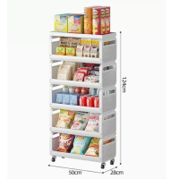 小推車落地置物架（帶頂-40CM白色五層） 