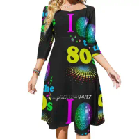 I Love The 80'S Eighties Square Neck Dress Cute Loose Print Dresses Elegant Beach Party Dress I Love The 80S Eighties Eighties