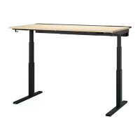 MITTZON 升降式工作桌, 電動 實木貼皮, 樺木/黑色