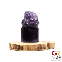 紫水晶 頂級手工龍雕刻 170g 紫水晶雕刻擺件｜崖柏木座
