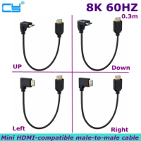 Angled Mini HDMI Compatible Male To Male Support 8K/4K 60Hz/120Hz Graphics Camera, Mobile Phone, Tablet PC OD4.0mm HD Cable