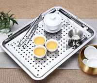 茶盤 現代簡約不銹鋼茶盤茶臺家用客廳功夫茶具長方形小號蓄水盤茶托盤