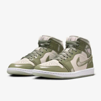 【NIKE 耐吉】運動鞋 籃球鞋 女鞋 WMNS AIR JORDAN 1 MID SE 經典 皮革 高筒 AJ1 喬丹 綠色(HF4079003)