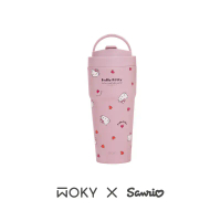 【WOKY 沃廚】《減塑環保》WOKY X SANRIO-Hello Kitty -[●●]渾圓杯鈦陶瓷770ml 贈同色底墊#復刻霧粉-復刻霧粉