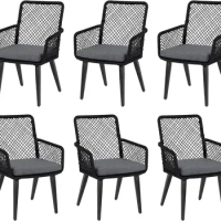 6PCS Patio Dining Chairs, Outdoor Rattan Dining Chairs, Chairs Built-in Waterproof Upholstery, Suitable for Patio, Deck, Balcony