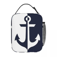 Nautical Sailor White Navy Blue Anchor Thermal Insulated Lunch Bag Reusable Bag for Lunch Thermal Cooler Lunch Box