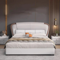 Nordic Unique Luxury Bed Queen Size High End Modern Modular Twin Double Bed White Frame Leather Cama Box Casal Room Furniture